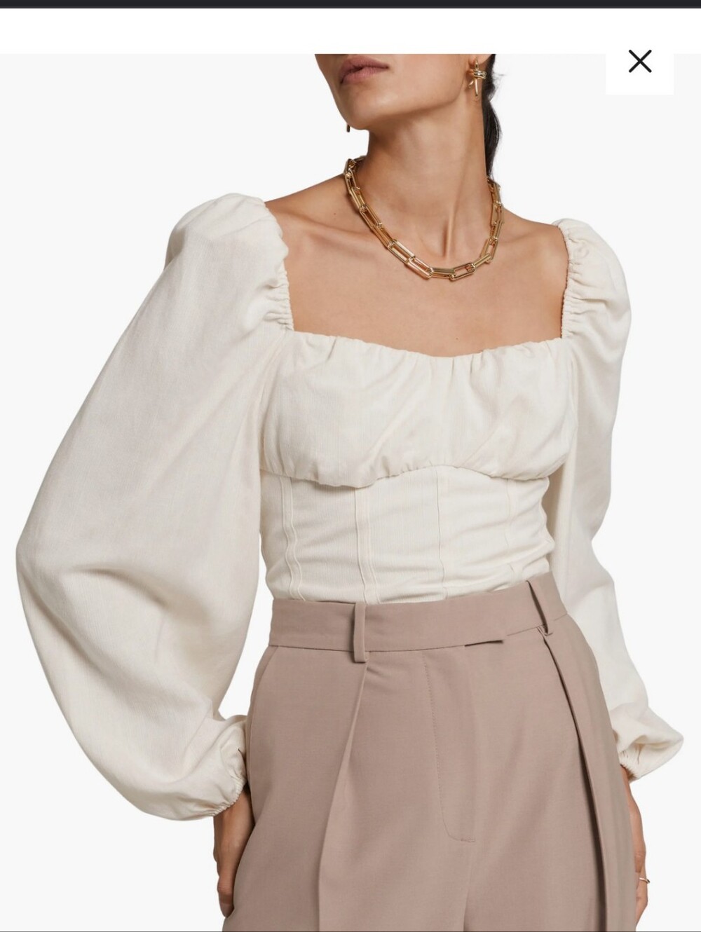 Cream Puffy Sleeve Crop Top